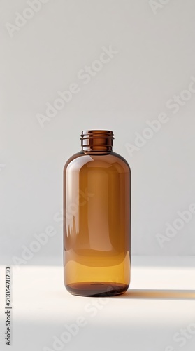 Vertical banner, wallpaper for social media of isolated healthcare product photo of an amber medicine bottle with a smooth rounded shape and a translucent glass material