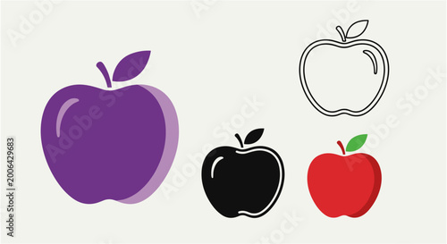 Colorful apples icons set in flat style with vibrant colors for food branding