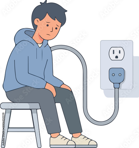 Schilderij op canvas Young Man Emotionally Drained Sitting Near Power Outlet
