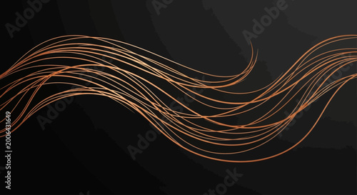 Slika na platnu Modern abstract design featuring luminous orange wavy lines gracefully flowing a