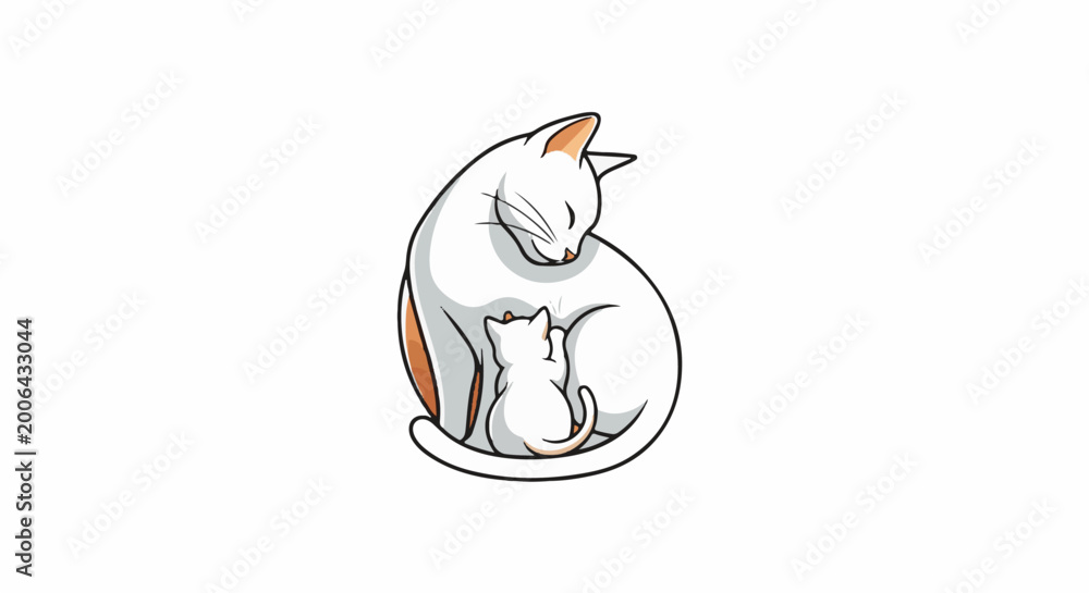 Obraz premium A mother cat gently cuddles her small kitten close, showing affection