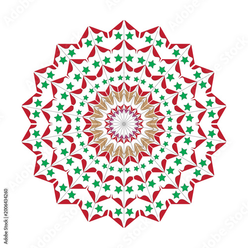 Radiant Mandala Bloom Sacred Geometric Harmony Emerald Star Rosette Celestial Ornament Pattern Infinite Floral Symmetry Crimson Mosaic Mandala Ornamental Star Harmony Royal Geometric Blossom