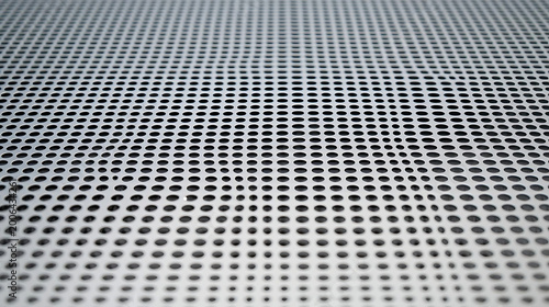 Precision perforated metal sheet featuring a uniform grid of circular holes, creating a modern textured background