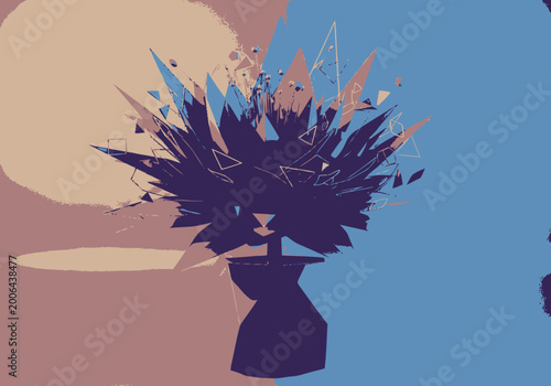 Картината върху платно Abstract geometric floral silhouette in a pot with soft neon graphic design elem
