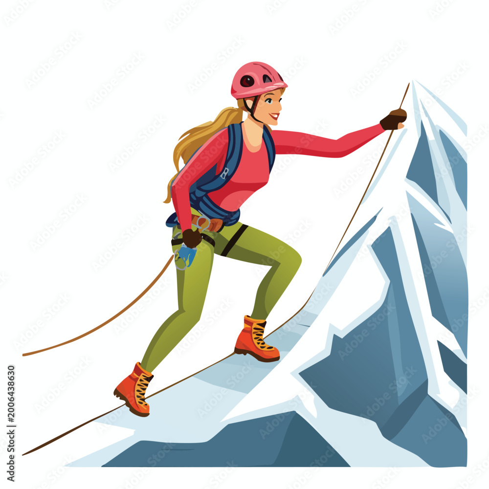 Obraz premium Woman climbing a mountain vector illustration isolated on white background