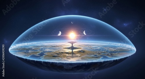 Photorealistic Flat Earth under a Celestial Dome