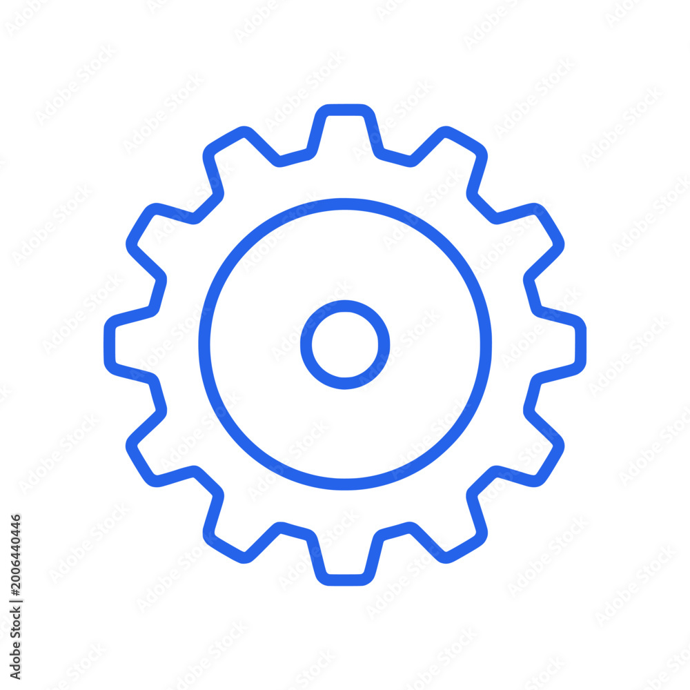 Obraz premium Minimal tech settings gear icon with simple shape and center hole. Clean flat SVG design ideal for configuration, system controls, and technology interfaces.