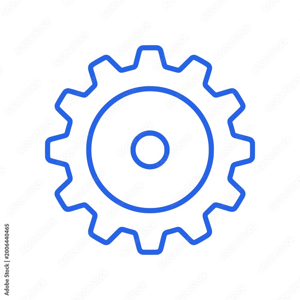 Obraz premium Minimal tech settings gear icon with simple shape and center hole. Clean flat SVG design ideal for configuration, system controls, and technology interfaces.