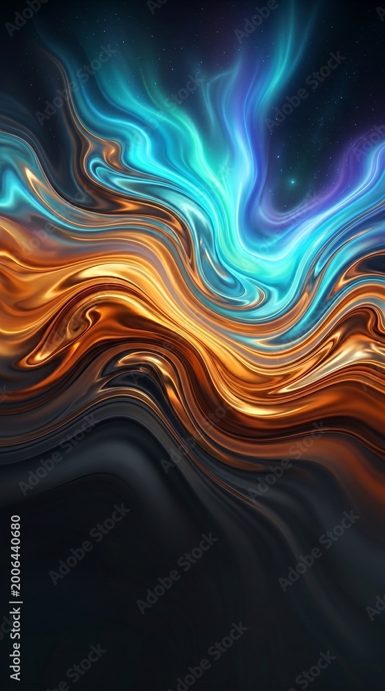 Fototapeta premium Aurora Ignite Liquid Metal Gradient Mobile Wallpaper Charcoal Amber Cyan 4K