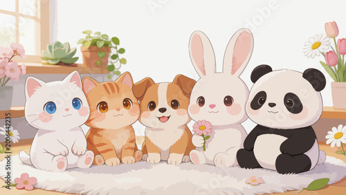Cute cartoon animals sitting together