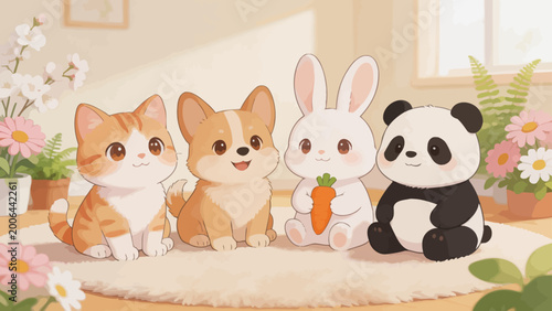 Four cartoon animals sitting together