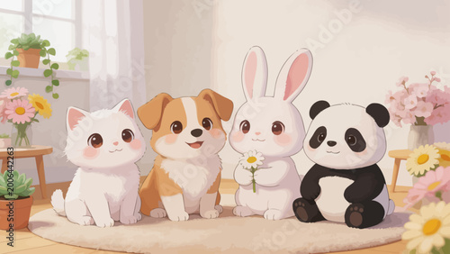 Cute cartoon animals sitting together