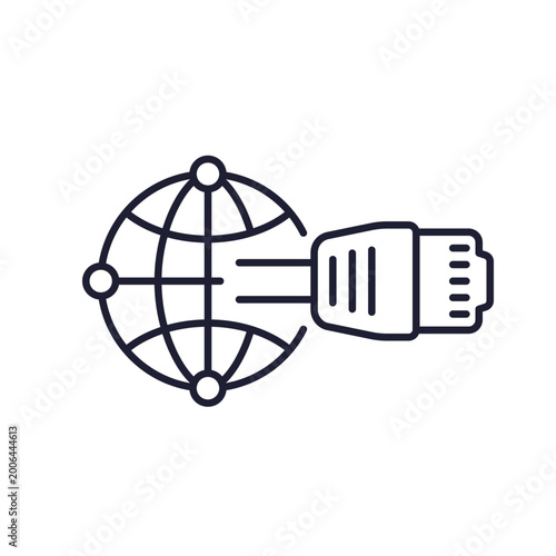 ethernet plug line icon with globe, network and internet design