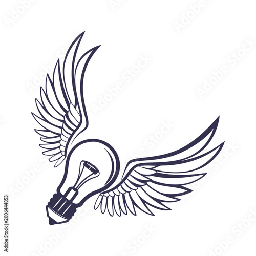 Winged Light Bulb Creative Idea Freedom Minimal Line Art Illustration