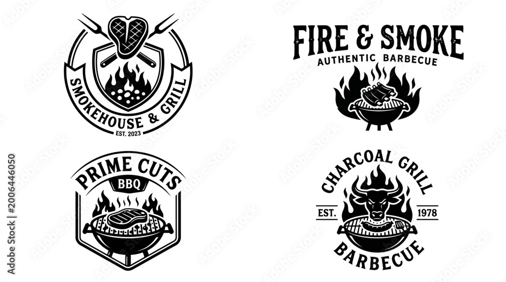 Fototapeta premium Black and white barbecue grill logos.