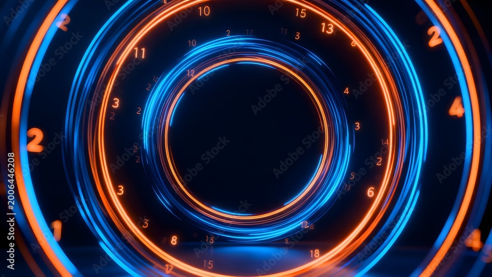 Fototapeta premium Neon spiral tunnel with numbers