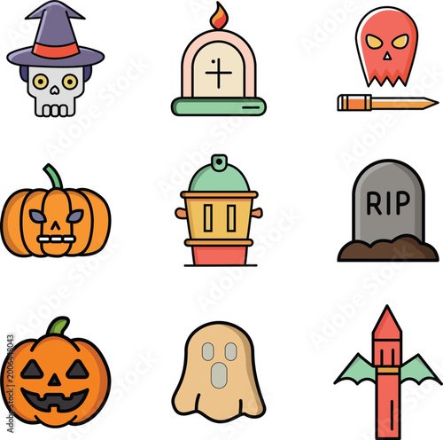 Halloween Spooky Graveyard and Ghost Icons
