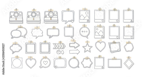 Konstfotografi Hand-Drawn Frames and Shapes Collection: Cameras, Speech Bubbles, Polaroids, Hea