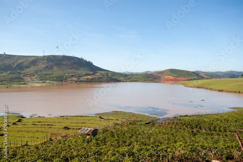 Fotografie The natural scenery of Da Lat, sunlight shining through the thin mist at the foo