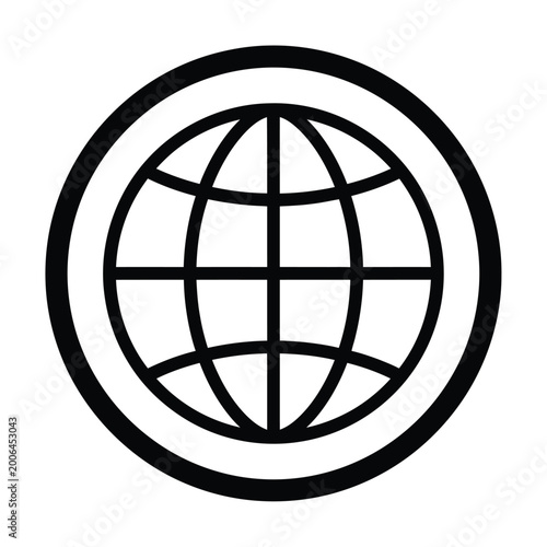 globe icon with circular frame black and white line art symbol on transparent background high quality professional detailed modern elegant