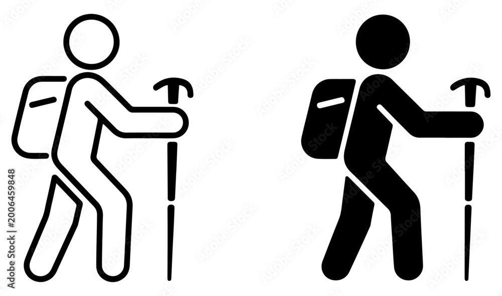 Fototapeta premium hiker backpack person icon outline filled