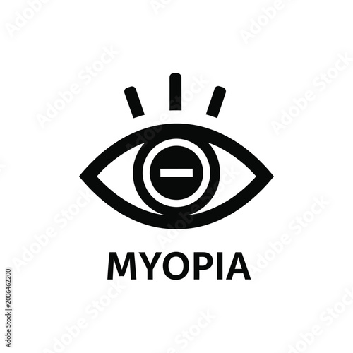 Photos myopia icon with stylized eye and text black silhouette on a white background hi