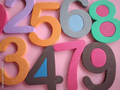 Konstfotografi Math number colorful on pink background : Education study mathematics learning t