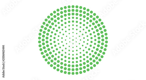 Green halftone circle pattern with radial gradient on white background