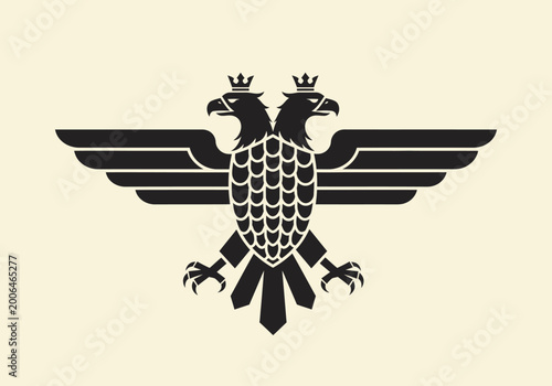 Obraz na plátne Black double headed eagle heraldic symbol with crowns