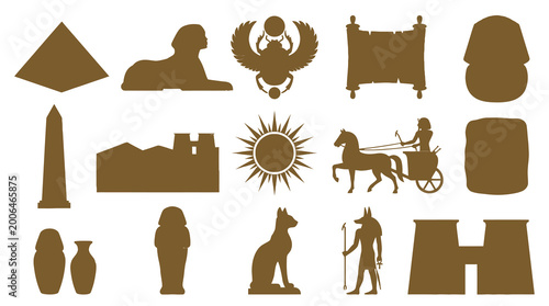 Flat Design Ancient Egypt Icons Set: Historical Egyptian Culture, Symbols, and Landmarks Vector Collection