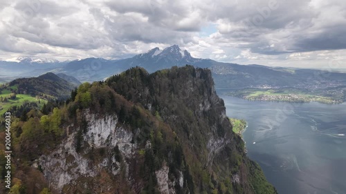 Aerial View of Bürgenstock Cliff Resort with Mount Pilatus and Lake Lucerne, Swiss Alps, Switzerland