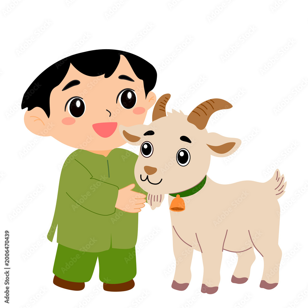 Fototapeta premium Cute kid with animal qurban