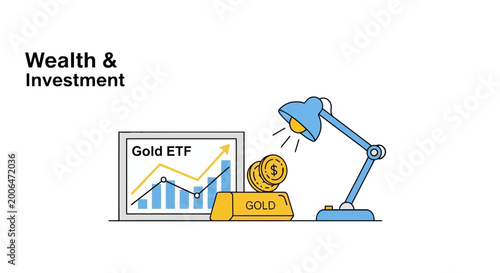 Wealth and investment vector illustration of gold ETF and market growth