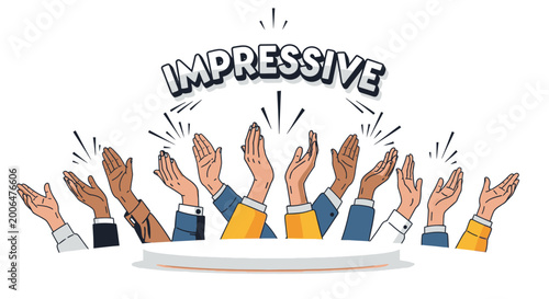 Foto Many hands raised in approval together.