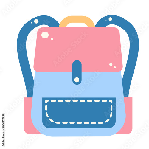 Cute School Backpack Icon Colorful Flat Design