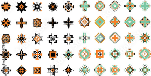 Cuadro en lienzo Ethnic Folk Ornament Vector Collection with Geometric Baltic, Slavic Cross Stitc