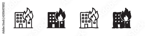 Εκτύπωση καμβά Burning building icon set representing fire, disaster, and emergency situation