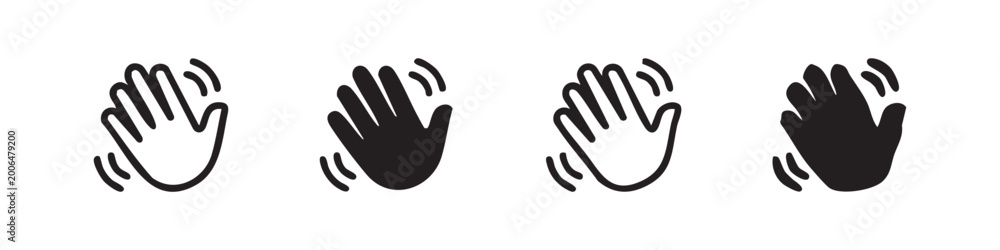 Obraz premium Waving Hand Hello and Goodbye Icon Set Hand Drawn and Solid Style