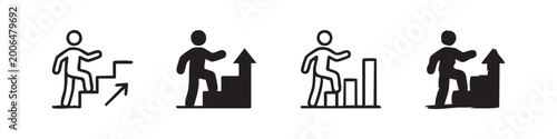 Fotografie Success and Career Growth Icon Set - Person Climbing Stairs