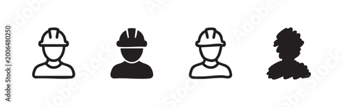 Cuadro en lienzo Construction Worker Icon Set, Engineer and Builder Avatars with Hard Hat, Indust
