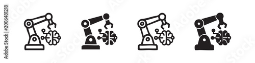 Fotografía Robotic arm holding a neural brain icon set, representing AI, robotics, automation, and advanced technology
