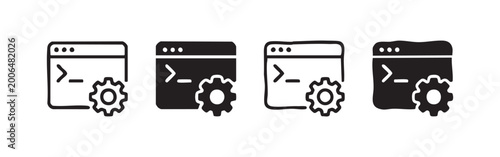 Cuadro en lienzo Four coding or programming icons with terminal and gear, black and white