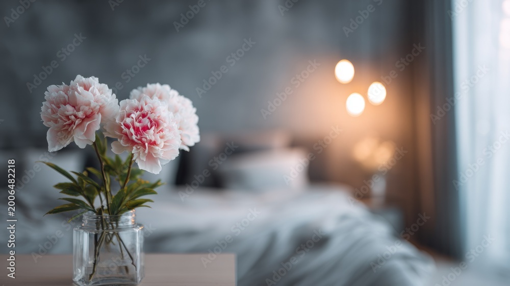 Obraz premium Pink flowers in a glass jar