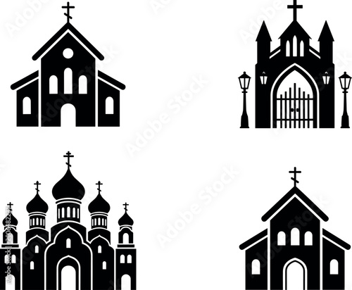 Bild auf Leinwand Church Architecture Silhouette Vector Set with Orthodox Onion Domes, Christian C