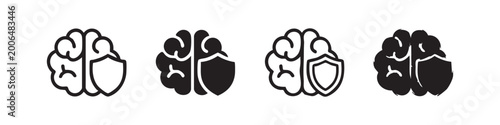 Tableau sur toile Brain with shield icon, symbolizing mental protection