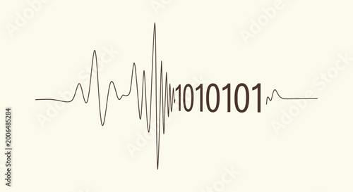 Foto Minimalist Illustration of an Audio Waveform Transitioning into Binary Digits for Technology