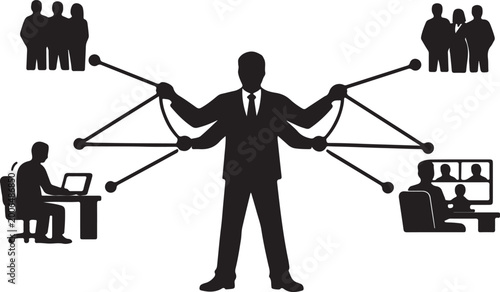 Businessman multitasking with digital connection network