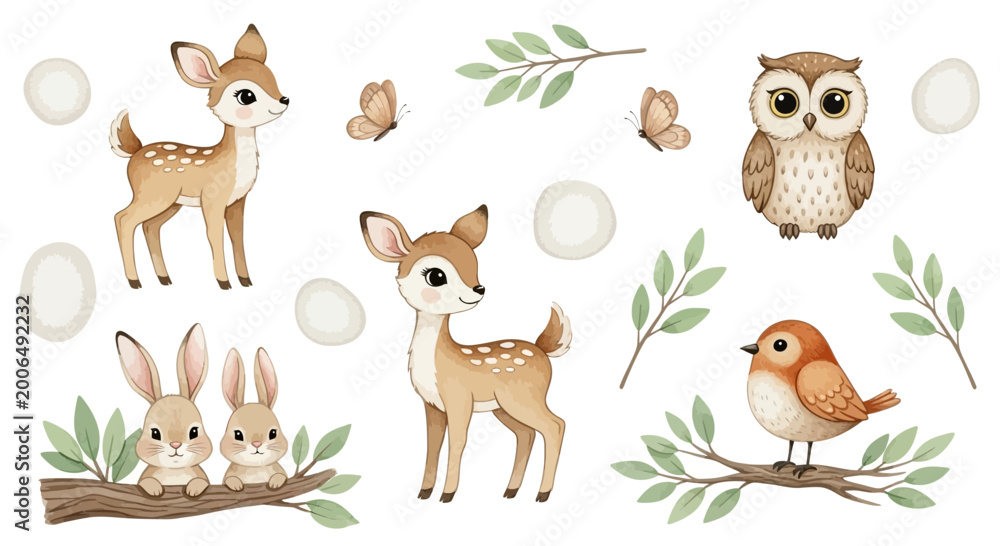 Naklejka premium Whimsical woodland creatures