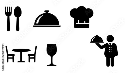 Canvas Print Restaurant catering pictogram icon collection with cutlery tableware and service