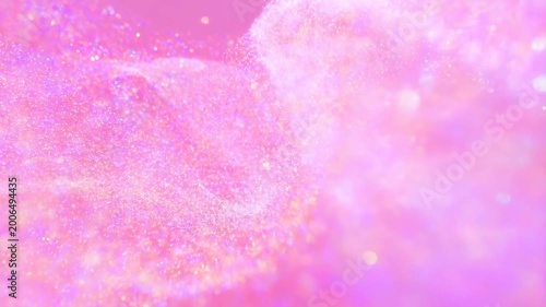 Animation of pink glitter particles cloud floating and sparkling on soft pink background